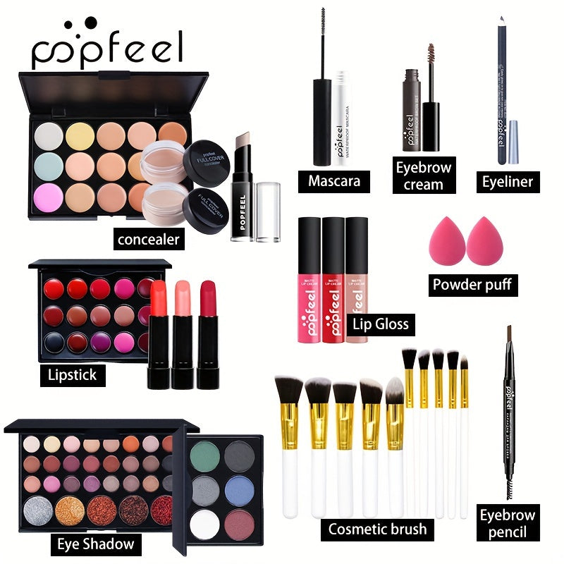 Kit de Maquiagem Completo POPFEEL - Paleta de Cores Mistas, Forma de Pasta, Conjunto Completo de Beleza para Mulheres