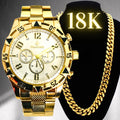 Male Golden Watch Kit + Thick Chain 8mm