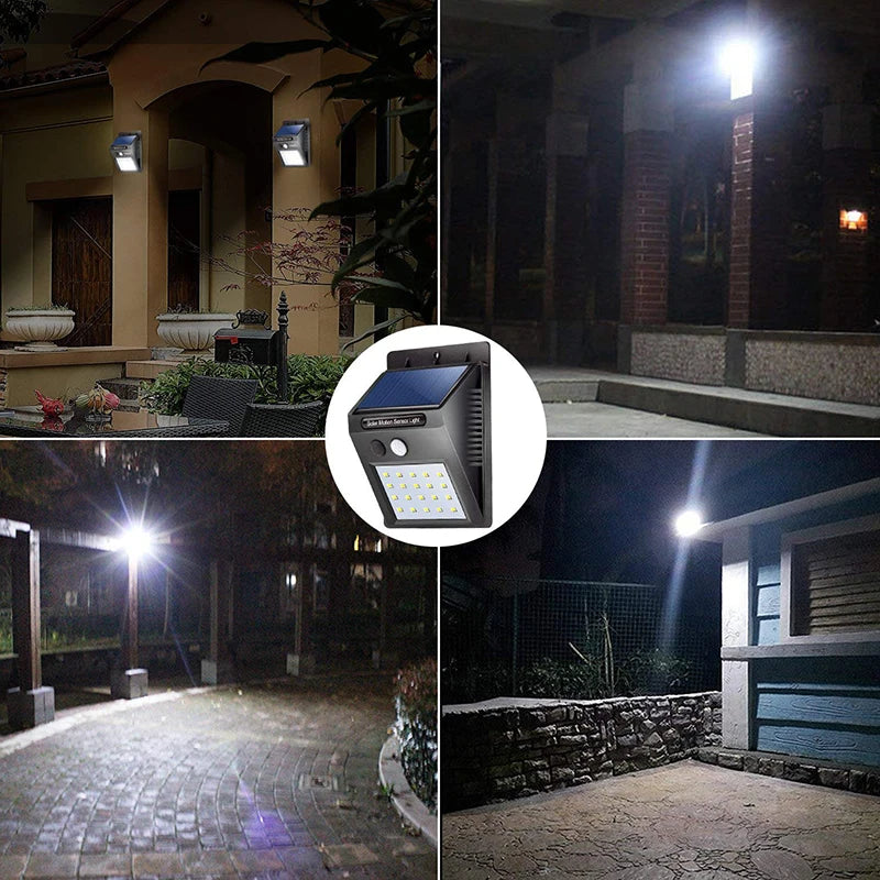 Luminária Solar com Sensor de Presença Automático 20 LEDs, Iluminação Eficiente para Exteriores, Jardim, Entrada, Garagem e Segurança