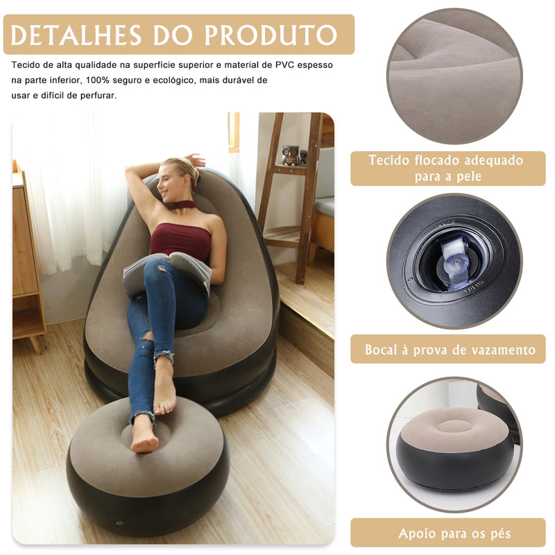 Sofá inflável preguiçoso grande, Outdoor Camping reclinável, Cama de ar dobrável portátil, Cadeira reclinável Sun