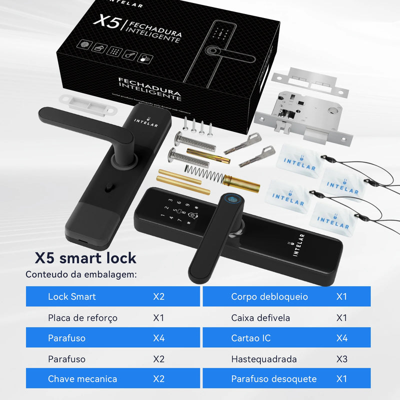 INTELAR Tuya Wifi Fechadura Digital Eletrônica Inteligente com Cartão Inteligente/Senha/Chave/Carregamento de Emergência via USB para Casa Inteligente