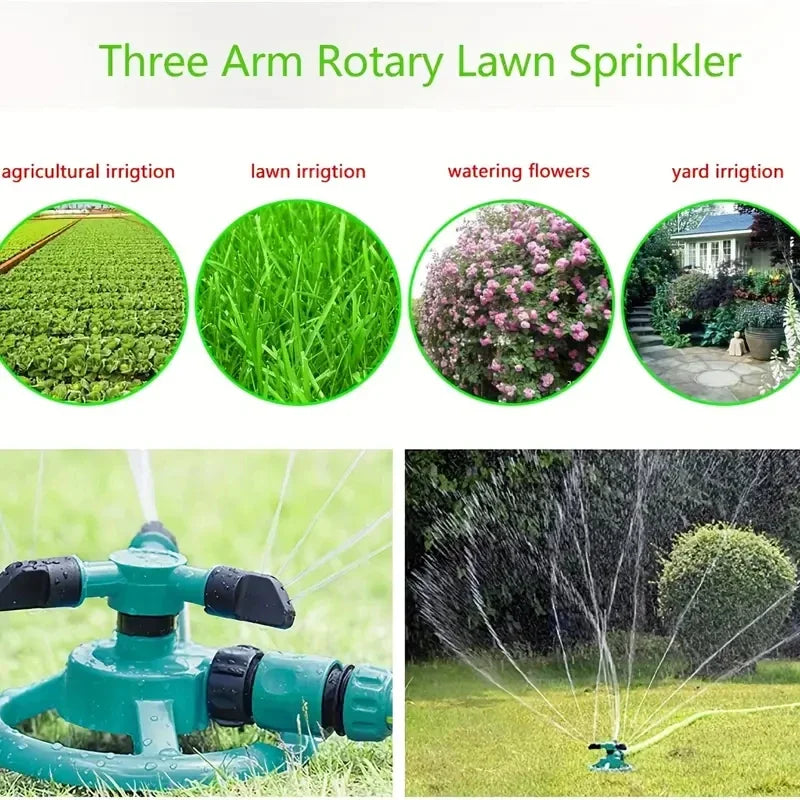 Aspersor de Jardim ° Sistema de Pulverização Automática com 3 Braços Rotativos, Bicos de Água para Gramado, Jardim, Fazenda, Campo de Hortaliças e Equipamento de Irrigação