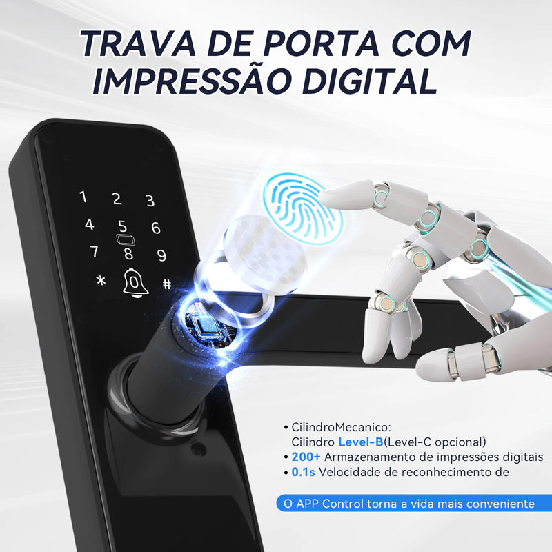 INTELAR Tuya Wifi Fechadura Digital Eletrônica Inteligente com Cartão Inteligente/Senha/Chave/Carregamento de Emergência via USB para Casa Inteligente