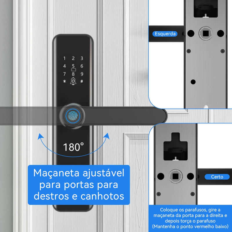 INTELAR Tuya Wifi Fechadura Digital Eletrônica Inteligente com Cartão Inteligente/Senha/Chave/Carregamento de Emergência via USB para Casa Inteligente